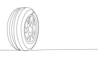 Tyre sketch. One line continuous hand drawing. Outline, line art vector illustration.