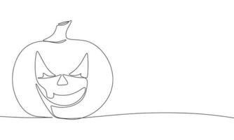 Jack O Lantern in continuous line art drawing style. Silhouette of Halloween pumpkin. Black linear sketch isolated on white background. Vector illustration