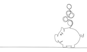 Money box pig in continuous line art drawing style. Silhouette of pig money box. Black linear sketch isolated on white background. Vector illustration