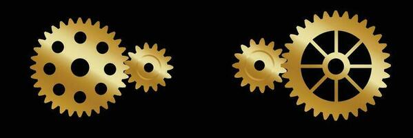 Set of two gold gears of different sizes. Setting gears icon. Cogwheel group. Gear design collection on white background. vector