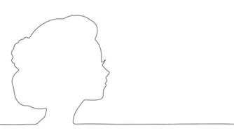 Abstract woman face silhouette in continuous line art drawing style. Minimalist black linear sketch isolated on white background. Vector illustration