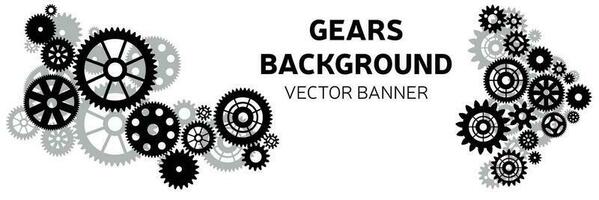 Minimal gears banner. Abstract techno background with gear wheels. Vector illustration of gear mechanism.