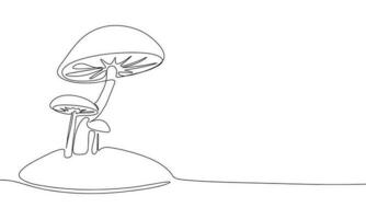 Continuous one line drawing mushrooms. Mushroom vector hand drawn silhouette clipart. Sketch isolated on white background