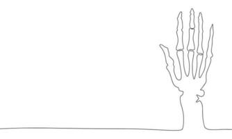 Continuous line drawing of hand skeleton, Black and white vector minimalist illustration of Halloween concept