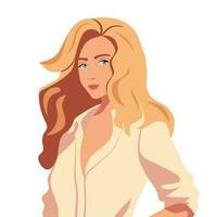Portrait of businesswoman in shirt isolated vector illustration. Beautiful young blond woman.