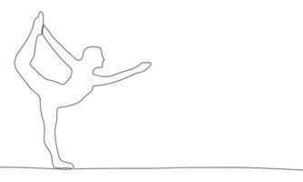 continuo uno línea dibujo ajuste gimnasio mujer. yoga actitud vector mano dibujado silueta clipart. bosquejo aislado en blanco antecedentes