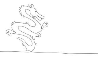 Symbol 2024 year continuous line drawing art. Abstract simple dragon. One line continuous outline isolated vector illustration.