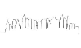 Abstract horizon view city in continuous line art drawing style. Minimalist black linear sketch isolated on white background. Vector illustration
