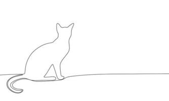 gato sentado bosquejo. uno línea continuo mano dibujo. describir, línea Arte vector ilustración.
