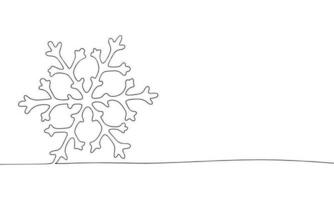 One line snowflake. Line art winter time. One line continuous Christmas banner. Outline vector illustration.