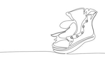 Continuous one line drawing old boot. Tattered shoe vector hand drawn silhouette clipart. Sketch isolated on white background