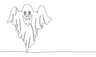 Scary ghost continuous line drawing art. Abstract simple Halloween banner. One line continuous outline isolated vector illustration.