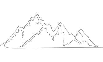 Continuous line drawing of mountains. Vector illustration as line art outline wallpaper for minimal poster, template, banner