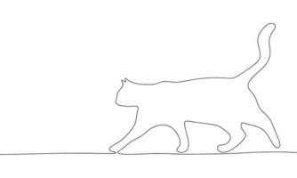 gato yendo bosquejo. uno línea continuo mano dibujo. describir, línea Arte vector ilustración.