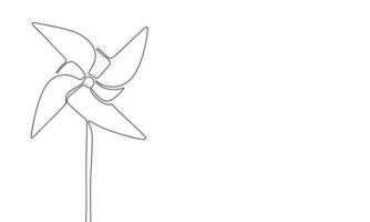 Toy windmill in continuous line art drawing style. Silhouette of toy windmill. Black linear sketch isolated on white background. Vector illustration