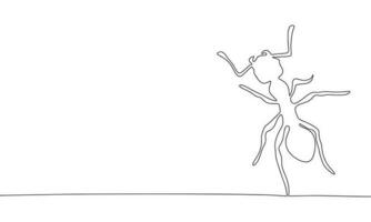 Ant insect isolated on white background. One line continuous ant vector illustration. Outline, line art silhouette