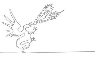 Continuous one line drawing dragon. Vector illustration symbol 2024 banner concept line art, outline silhouette.