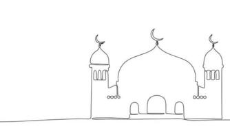 Mosque sketch. One line continuous hand drawing. Outline, line art vector illustration.