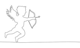 Continuous one line drawing of little angel Cupid. Linear style. Doodle vector illustration