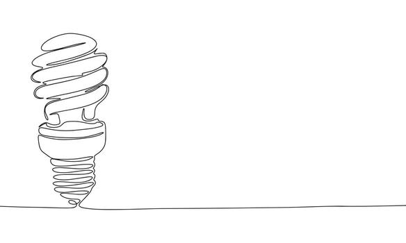 Fluorescent lamp in continuous line art drawing style. Silhouette of Fluorescent lamp. Black linear sketch isolated on white background. Vector illustration