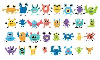 Cute cartoon Monsters. Set of cartoon monsters goblin or troll, cyclops, ghost, monsters and aliens. Halloween design vector