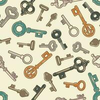 Vector Keys. Various vintage, antique and modern Keys. Different types, sizes. Square Seamless patterns. Background, Wallpaper, wrapping paper, poster template