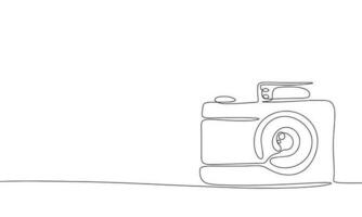 Continuous line camera art. Single line photo camera concept. Line art, outline, banner in minimalism style. Vector illustration