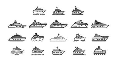 Yacht, icon set. yachts motor boats, linear icons. Boat Icon Vector Illustration.