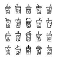 Boba or bubble milk tea drink icons. vector