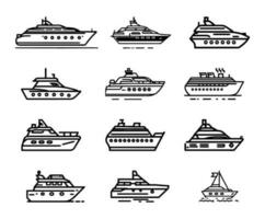 Yacht, icon set. yachts motor boats, linear icons. Boat Icon Vector Illustration.