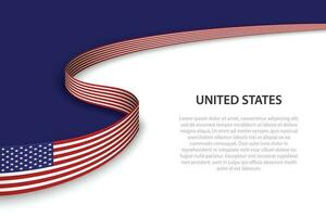 Wave flag of United States with copyspace background. vector