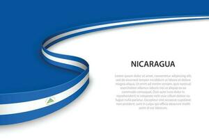 ola bandera de Nicaragua con copyspace antecedentes. vector