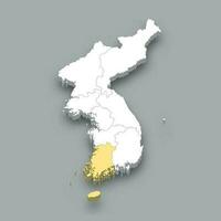 Honam histórico región ubicación dentro Corea mapa vector