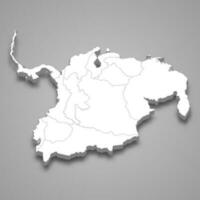 3d isometric map of Gran Colombia isolated with shadow vector