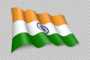 3d realista ondulación bandera de India vector