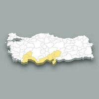 Mediterranean region location within Turkey map vector