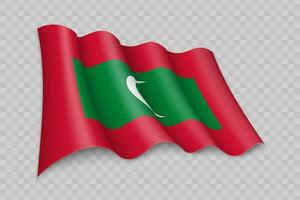 3D Realistic waving Flag of Maldives vector