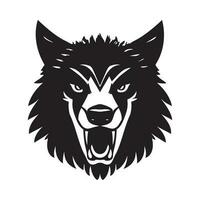 lobo cabeza negro y blanco vector icono.