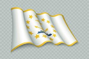 3D Realistic waving Flag of Rhode Island is a state of United States vector