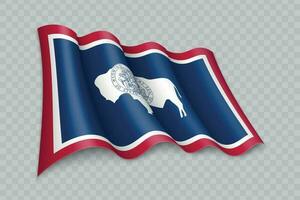 3D Realistic waving Flag of Wyoming is a state of United States vector