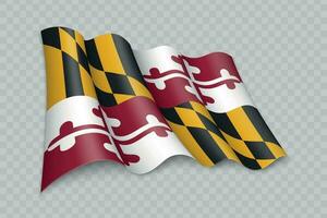 3d realista ondulación bandera de Maryland es un estado de unido estados vector