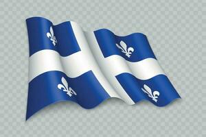 3D Realistic waving Flag of Quebec is a state of Canada vector