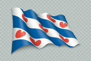 3D Realistic waving Flag of Friesland is a state of Netherlands vector