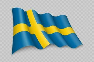 3d realista ondulación bandera de Suecia vector