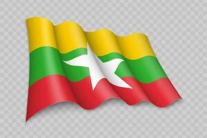 3d realista ondulación bandera de myanmar vector