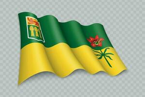 3D Realistic waving Flag of Saskatchewan is a state of Canada vector