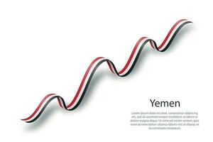 Waving ribbon or banner with flag of Yemen vector