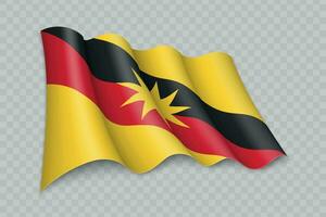 3D Realistic waving Flag of Sarawak is a state of Malaysia vector