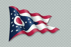 3d realista ondulación bandera de Ohio es un estado de unido estados vector