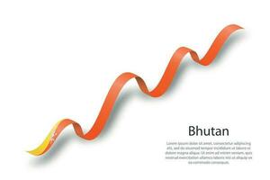 Waving ribbon or banner with flag of Bhutan vector